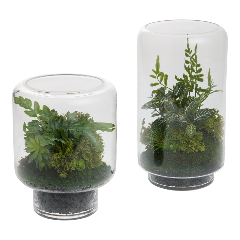 Glass Pedestal Terrarium with Faux Succulents