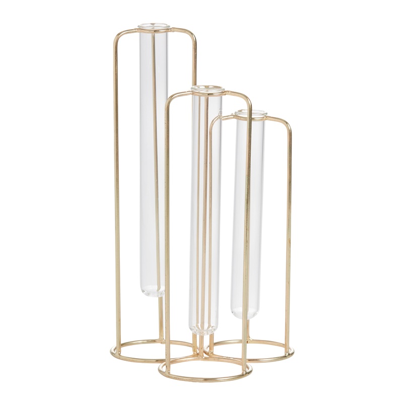Gold and Glass Staggered Test Tube Vases