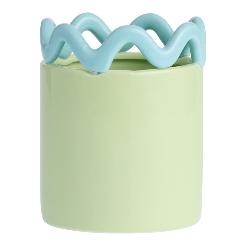 Green and Blue Squiggle Rim Modern Vase