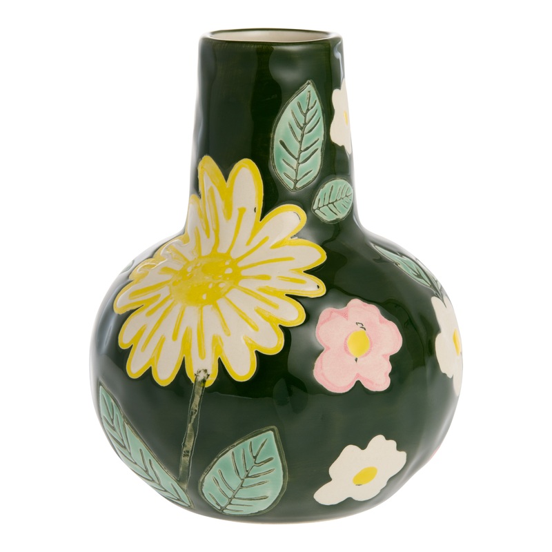Green Ceramic Modern Floral Gourd Vase