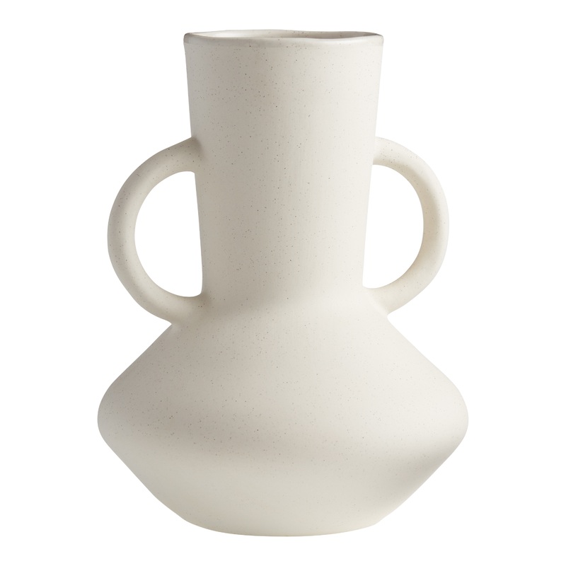 Ivory Textured Ceramic Vase With Handles