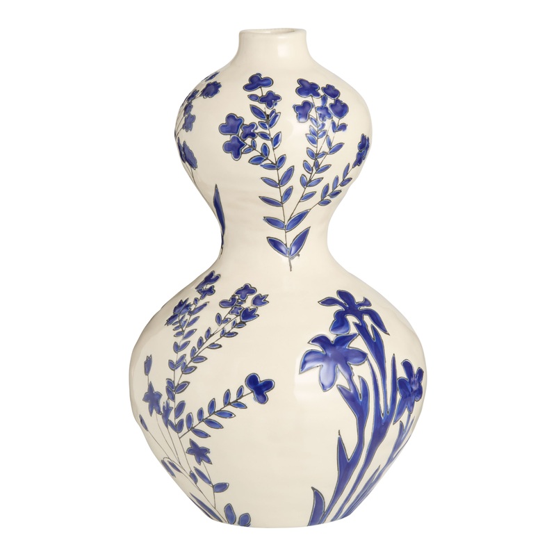 Large Blue and Cream Ceramic Chinoiserie Vase
