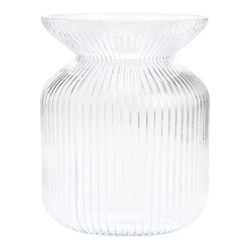 Large Clear Glass Ribbed Vase