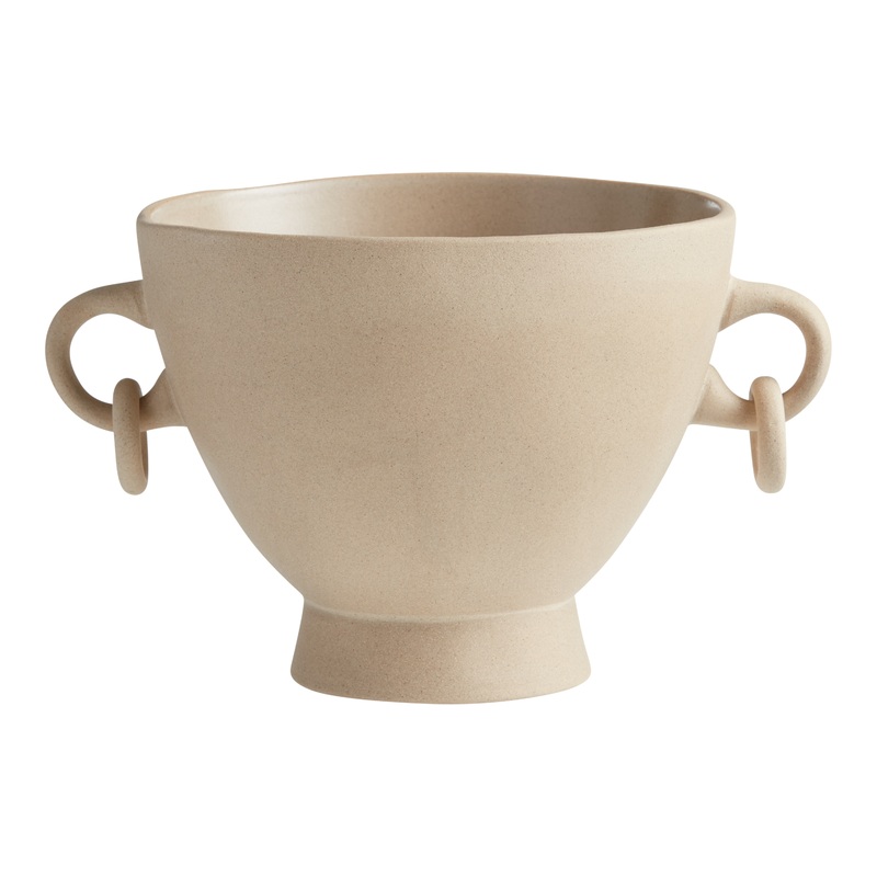 Natural Ceramic Planter With Ringed Handles
