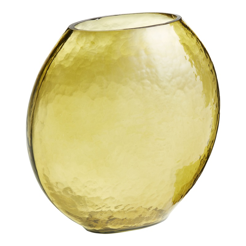 Olive Green Hammered Blown Glass Vase