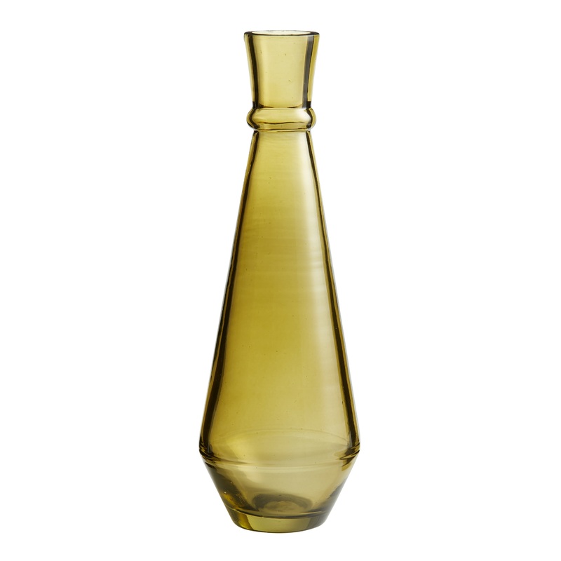 Olive Green Handblown Glass Tapered Bud Vase