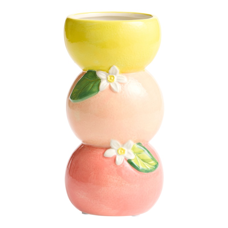 Pink and Yellow Ceramic Stacked Citrus Vase