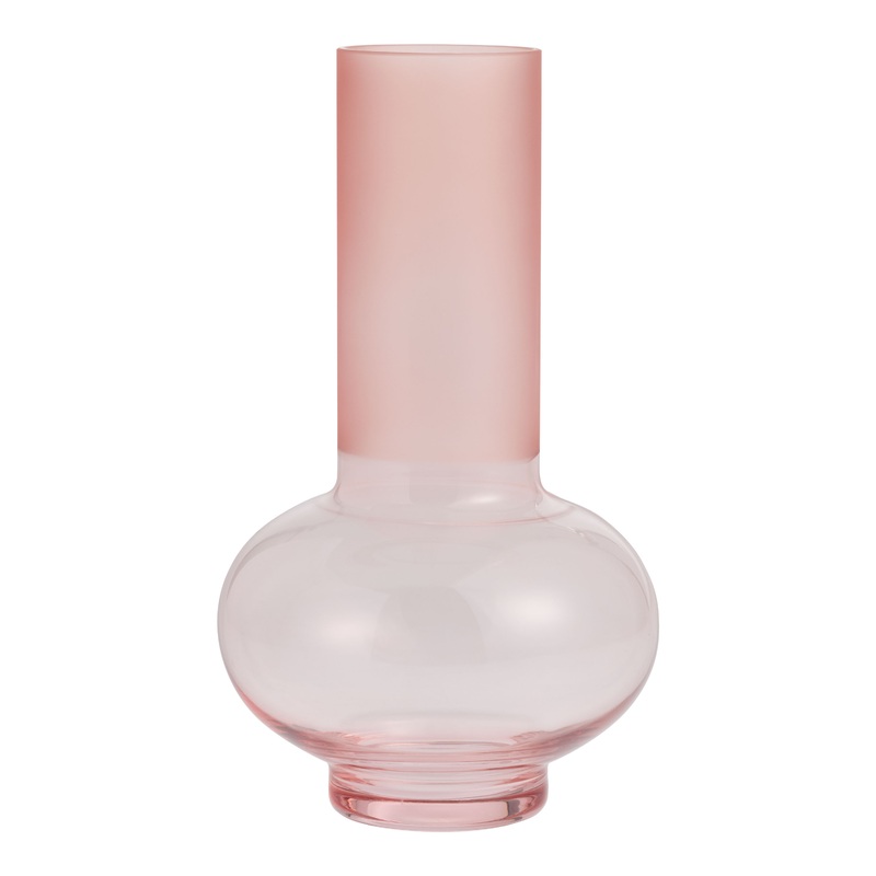 Pink Glass Frosted Neck Vase