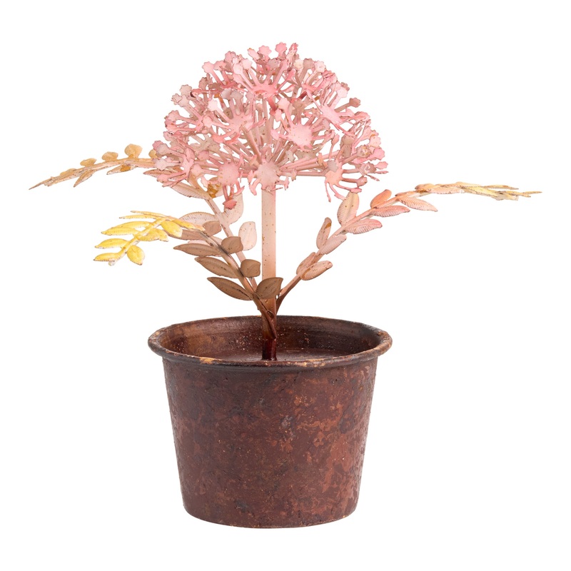 Pink Hydrangea Metal Potted Flower Tabletop Decor
