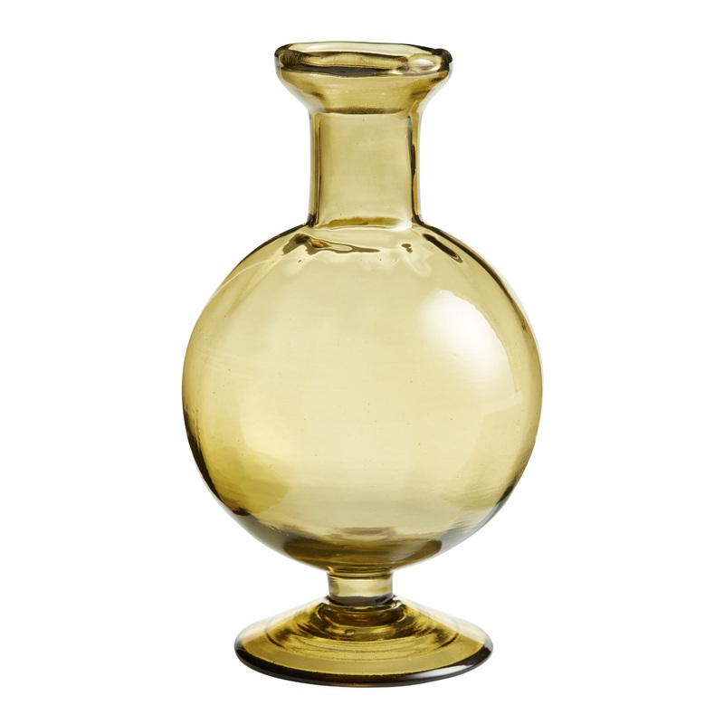 Short Round Olive Green Handblown Glass Bud Vase