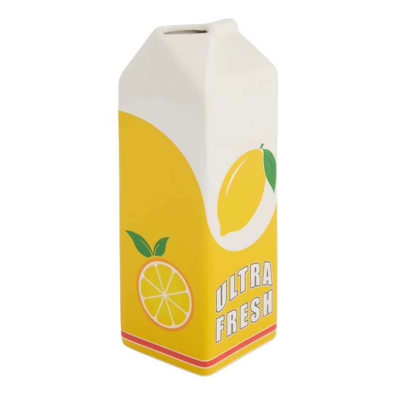 Tall Ceramic Retro Lemonade Carton Vase