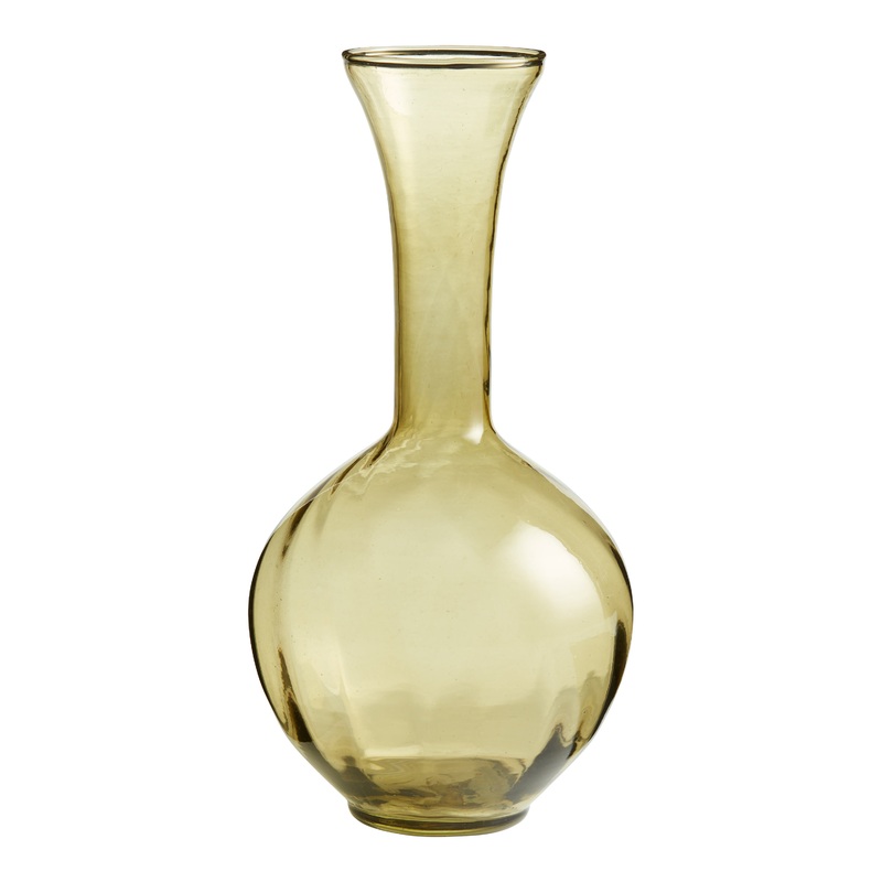Tall Olive Green Handblown Glass Bulb Bud Vase