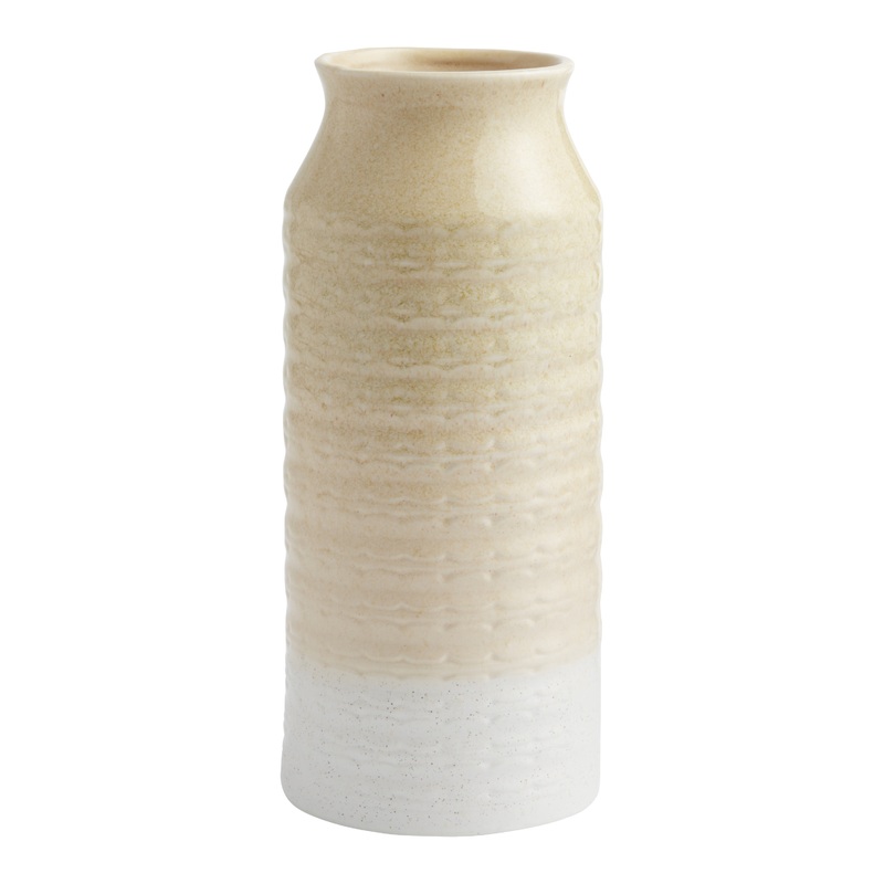 Tall Sage Green And White Scallop Ombre Ceramic Vase