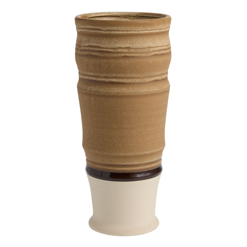 Tan Reactive Glaze Ceramic Striped Vase