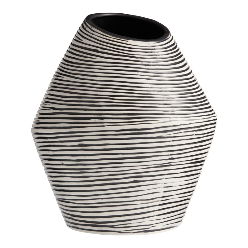 White and Black Ceramic Striped Asymmetrical Vase