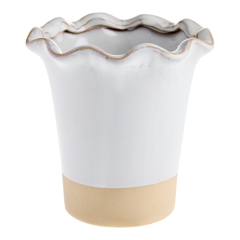 White and Tan Ceramic Ruffle Vase