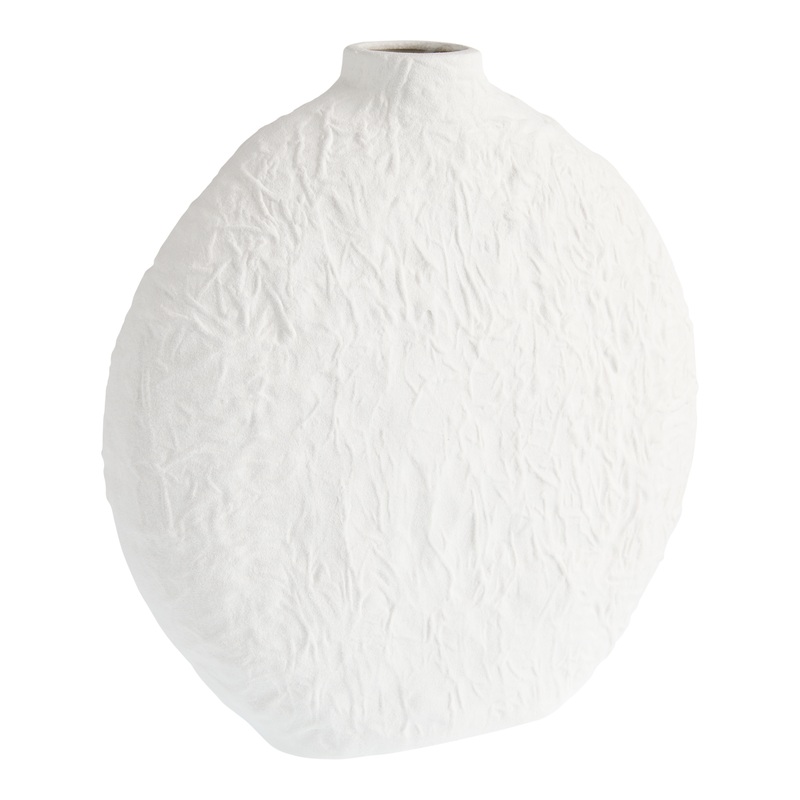 White Ceramic Textured Flat Vase