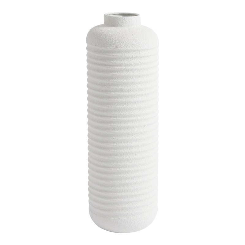 White Metal Textured Ribbed Floor Vase
