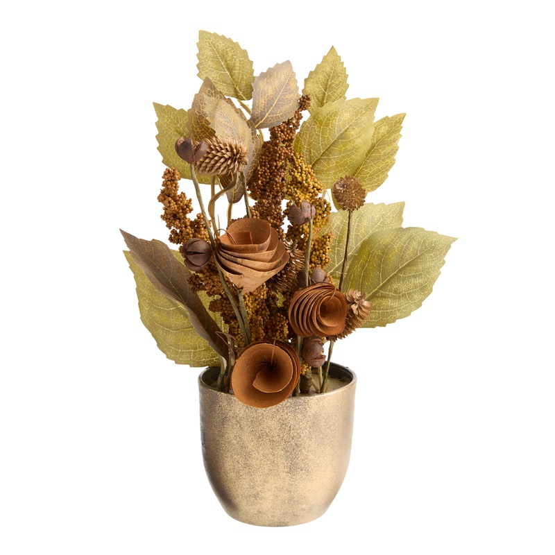 Wood Curl Flower and Faux Greenery Tabletop Decor