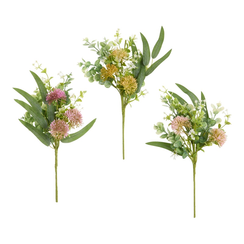Faux Eucalyptus and Thistle Bunch Set of 3