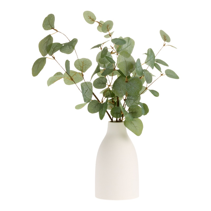 Faux Eucalyptus Arrangement with Ivory Ceramic Vase