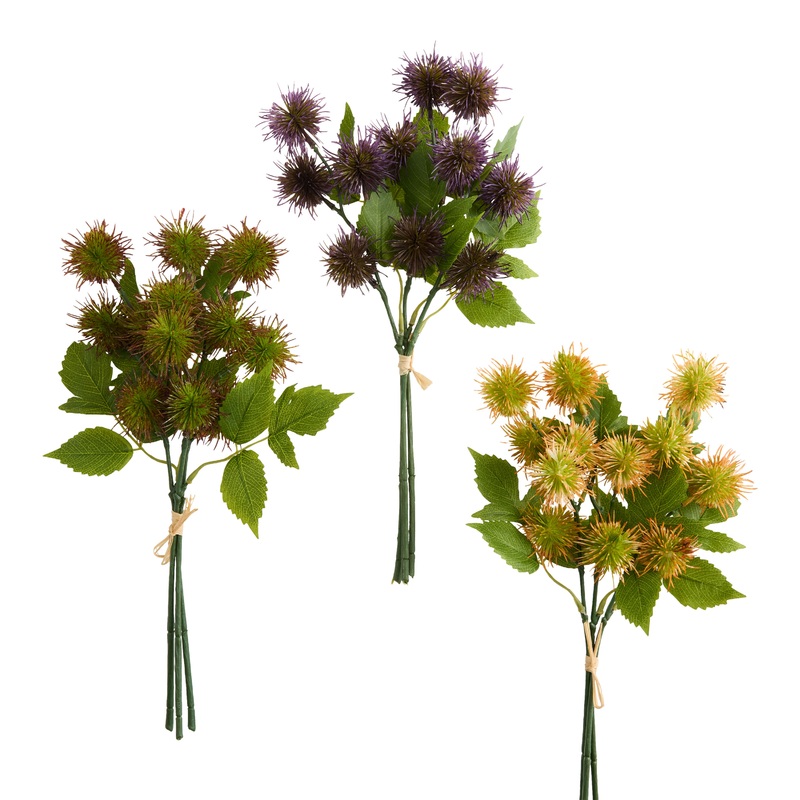 Faux Mini Thistle Bunches Set of 3