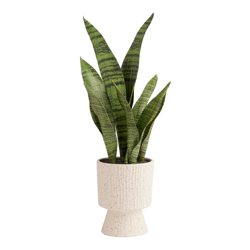 Faux Snake Plant In Speckled Pedestal Pot