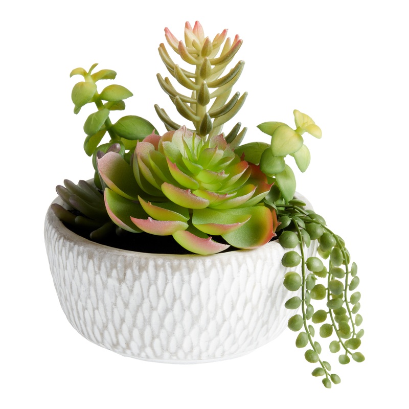 Faux Succulent Arrangement in Gray and White Cement Pot