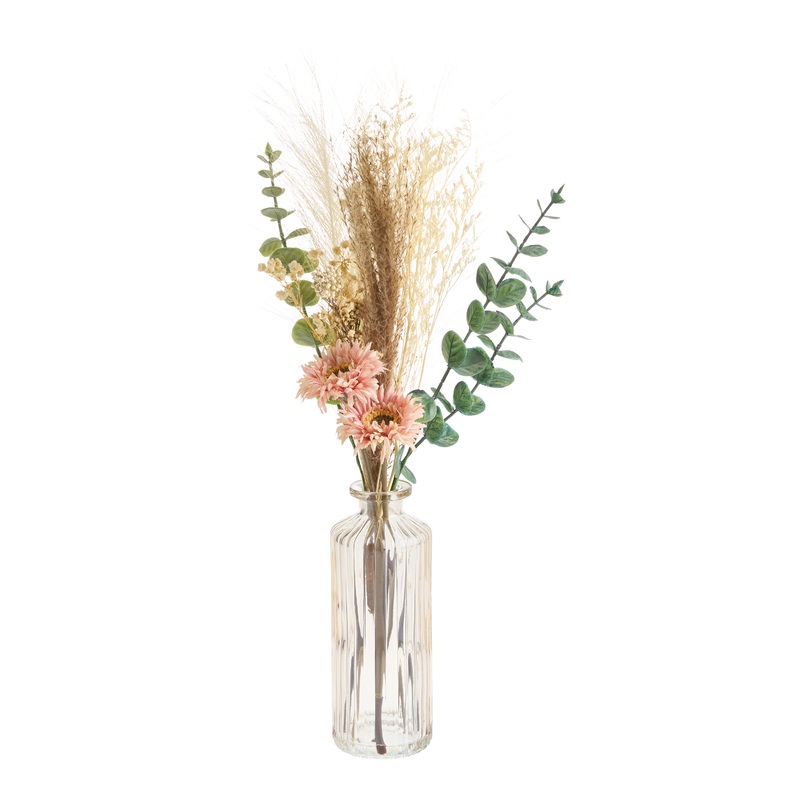 Faux Sunflower Floral Arrangement with Glass Vase