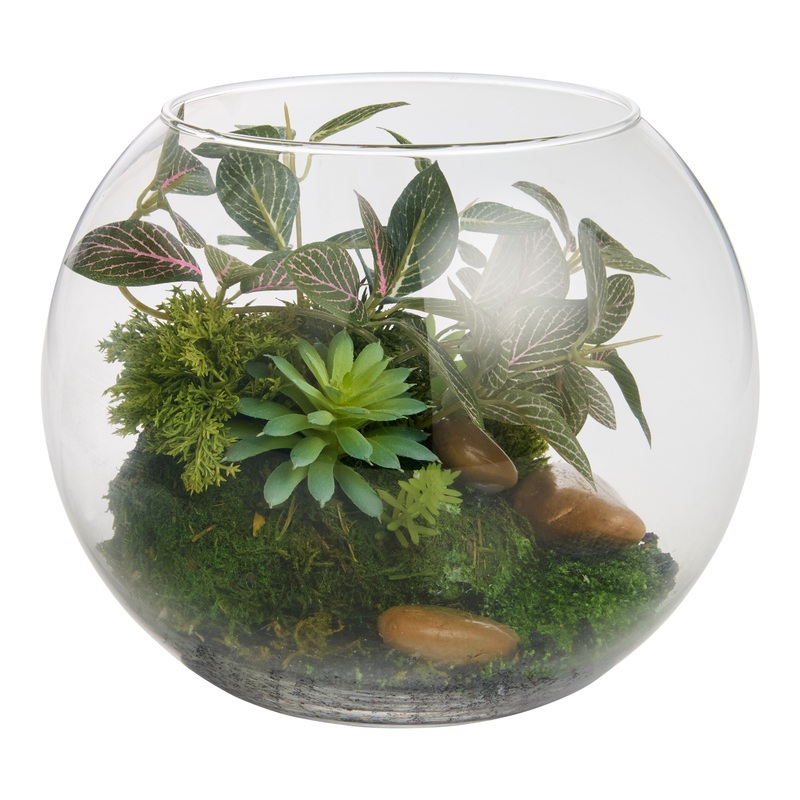 Glass Bowl Terrarium with Faux Succulents