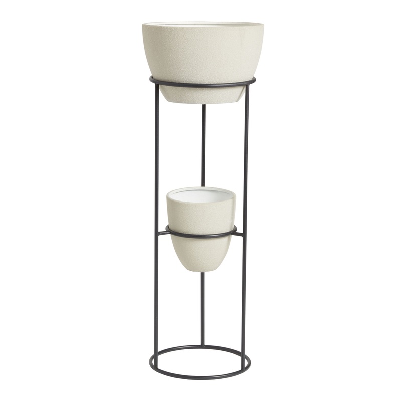 Black Metal and Cement 2 Tier Planter