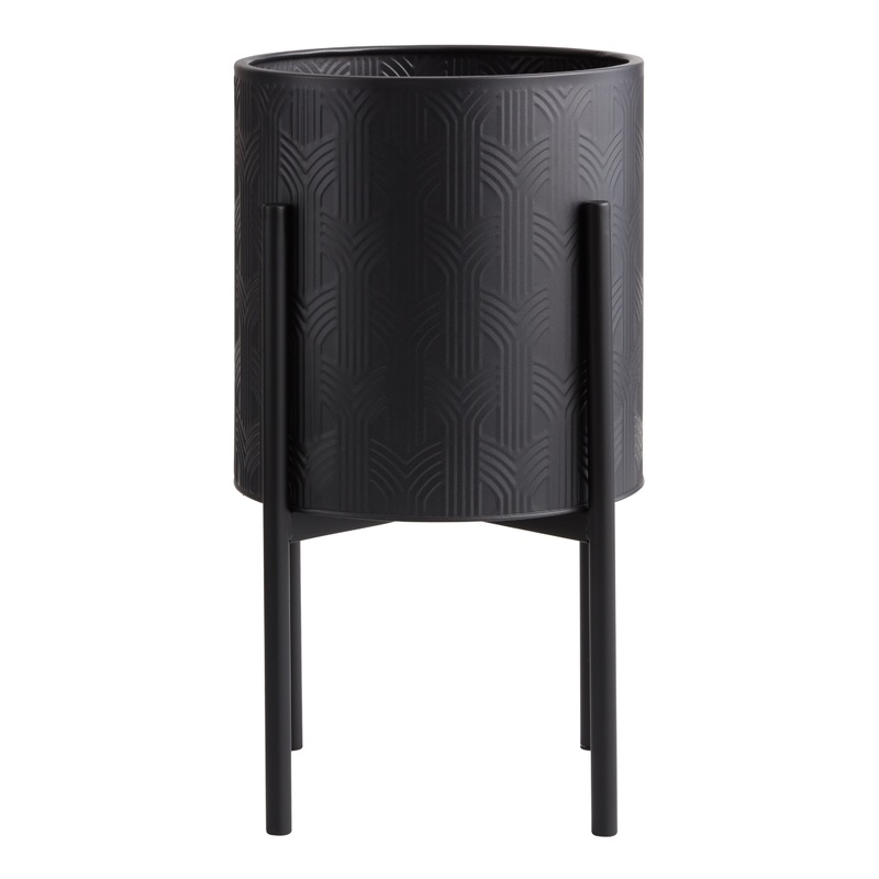 Black Metal Swirl Planter with Black Stand