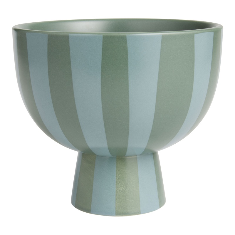 Blue and Green Ceramic Striped Pedestal Planter