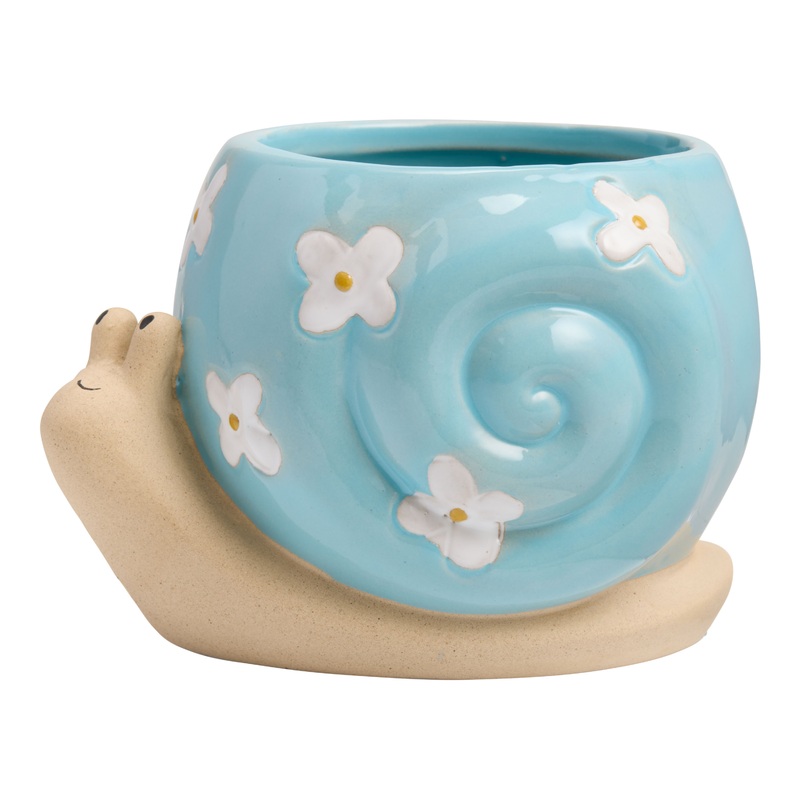 Blue Ceramic Flower Snail Planter