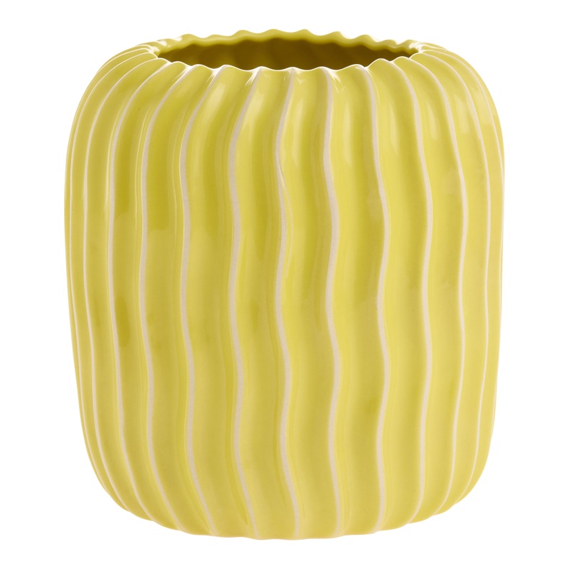 Chartreuse Ceramic Squiggle Fluted Planter