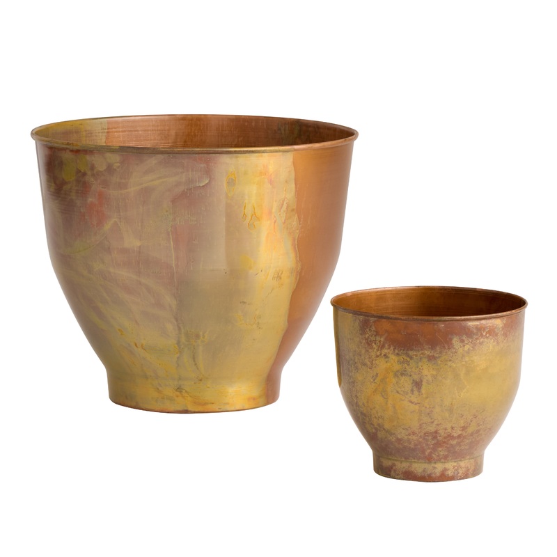 Copper Patina Metal Pedestal Planter