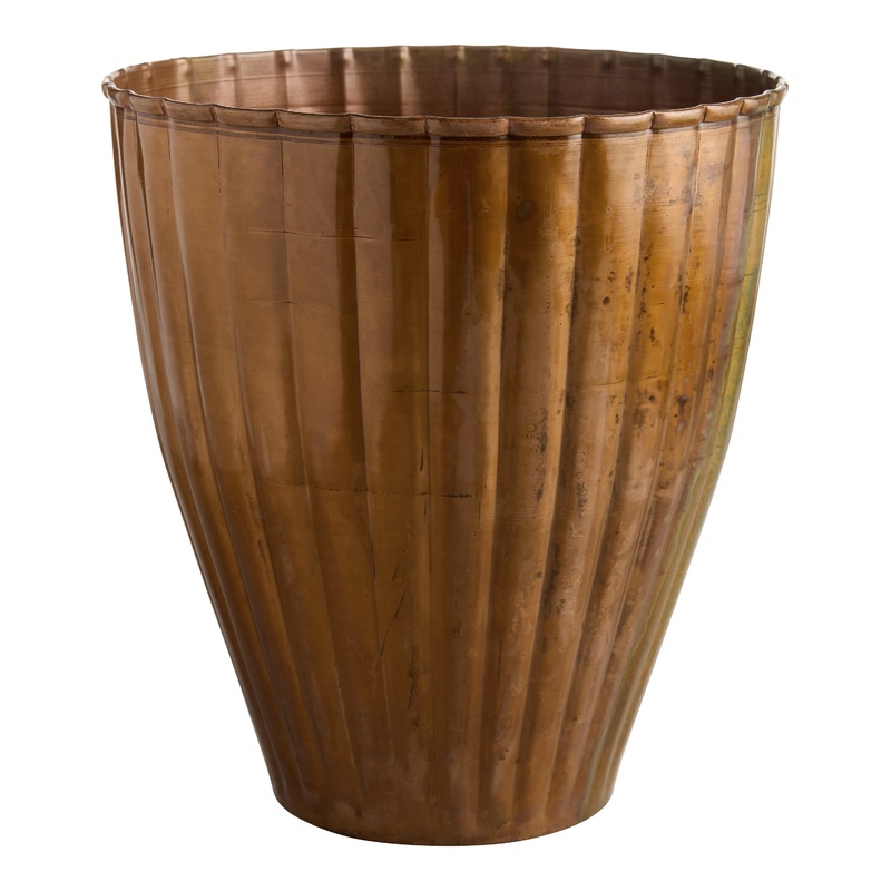 Copper Patina Metal Ribbed Planter