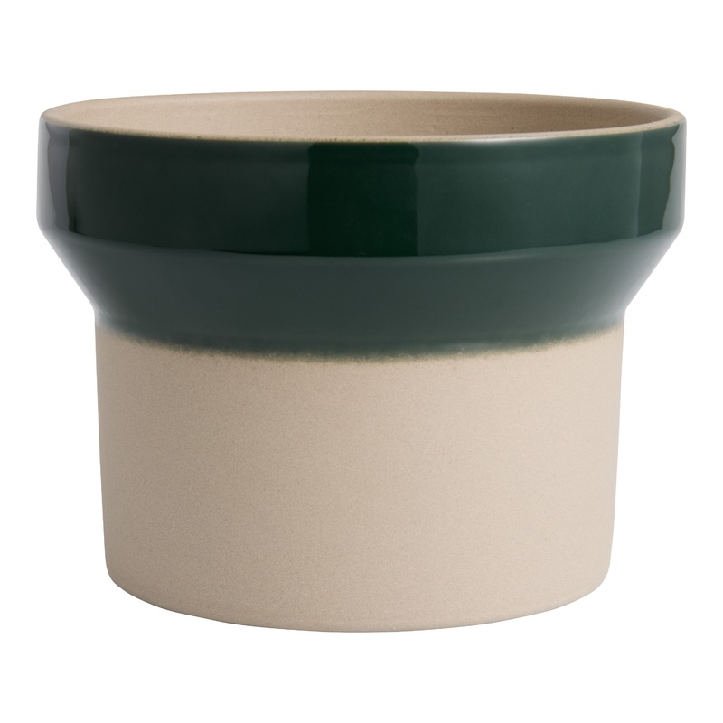 Dark Green Banded Stoneware Planter