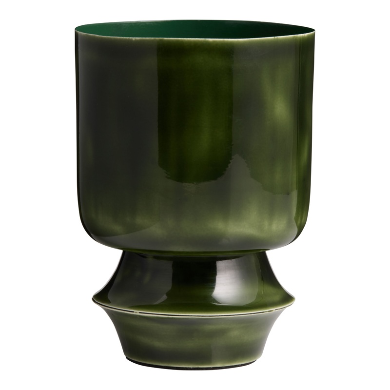 Dark Green Enamel Pedestal Planter