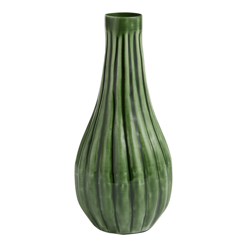 Dark Green Enamel Ribbed Vase