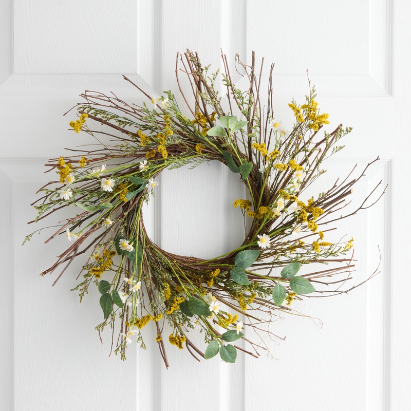 Faux Daisy and Yellow Wildflower Wreath