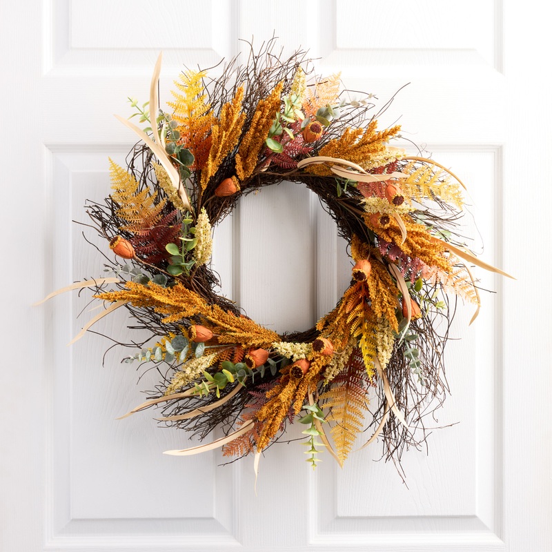 Faux Fall Blossoms Wreath