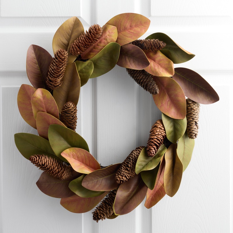 Faux Magnolia Leaf and Pinecone Wreath