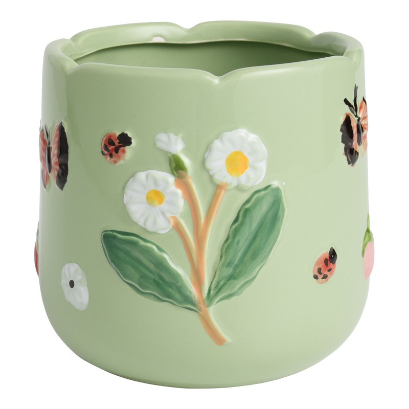 Green Ceramic Botanicals and Bugs Planter