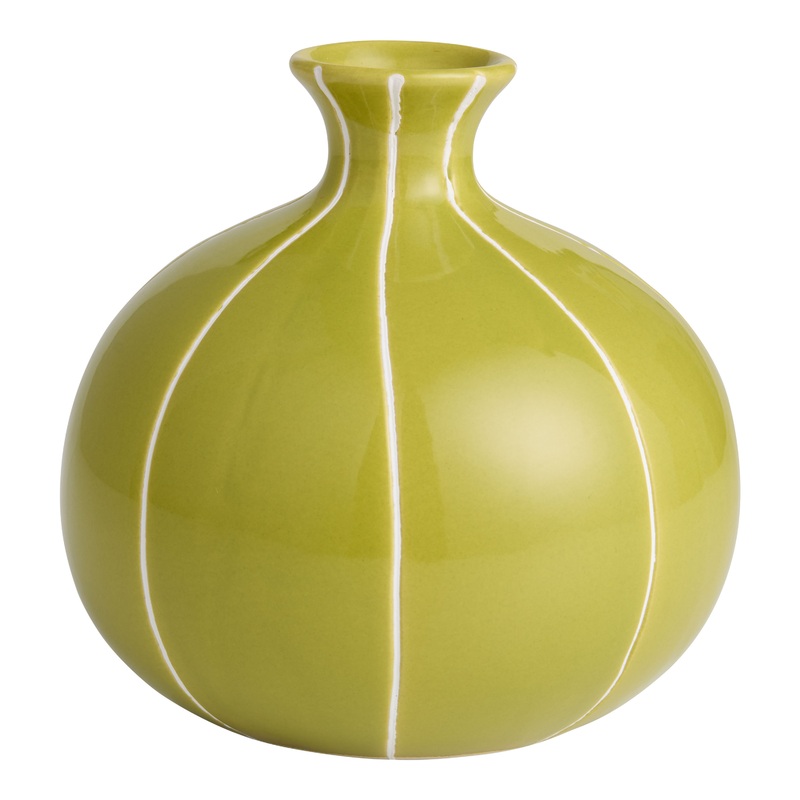Green Ceramic Striped Gourd Vase
