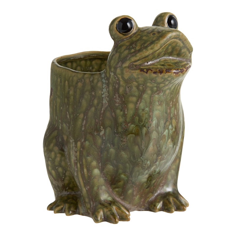 Green Reactive Glaze Ceramic Frog Planter