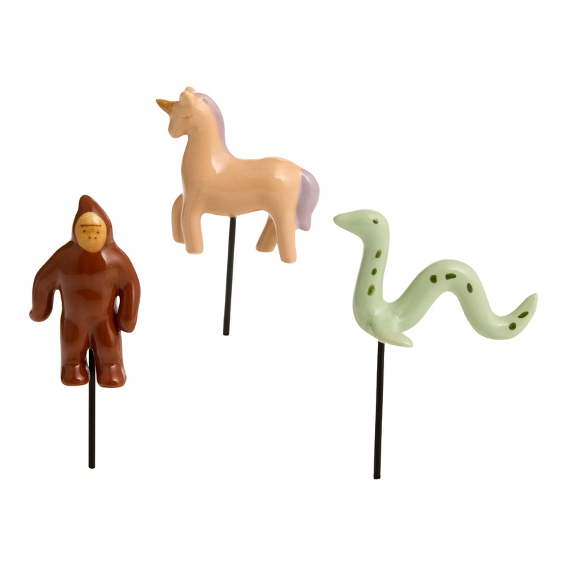 Hand Painted Ceramic Mythical Creature Plant Stake Set of 3