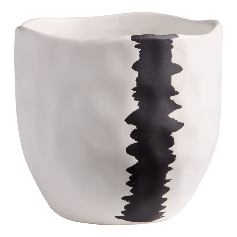 Ivory and Black Ceramic Jagged Stripe Planter