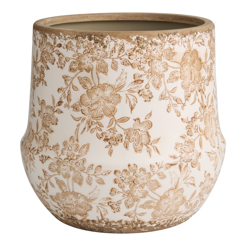 Ivory and Brown Ceramic Chinoiserie Planter