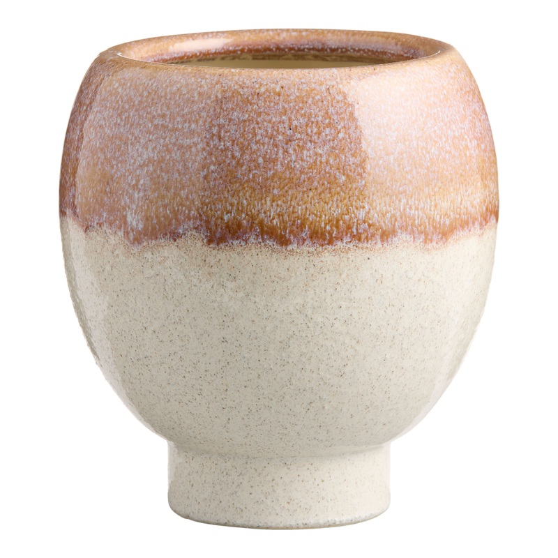 Ivory and Gold Reactive Glaze Ceramic Ombre Footed Planter